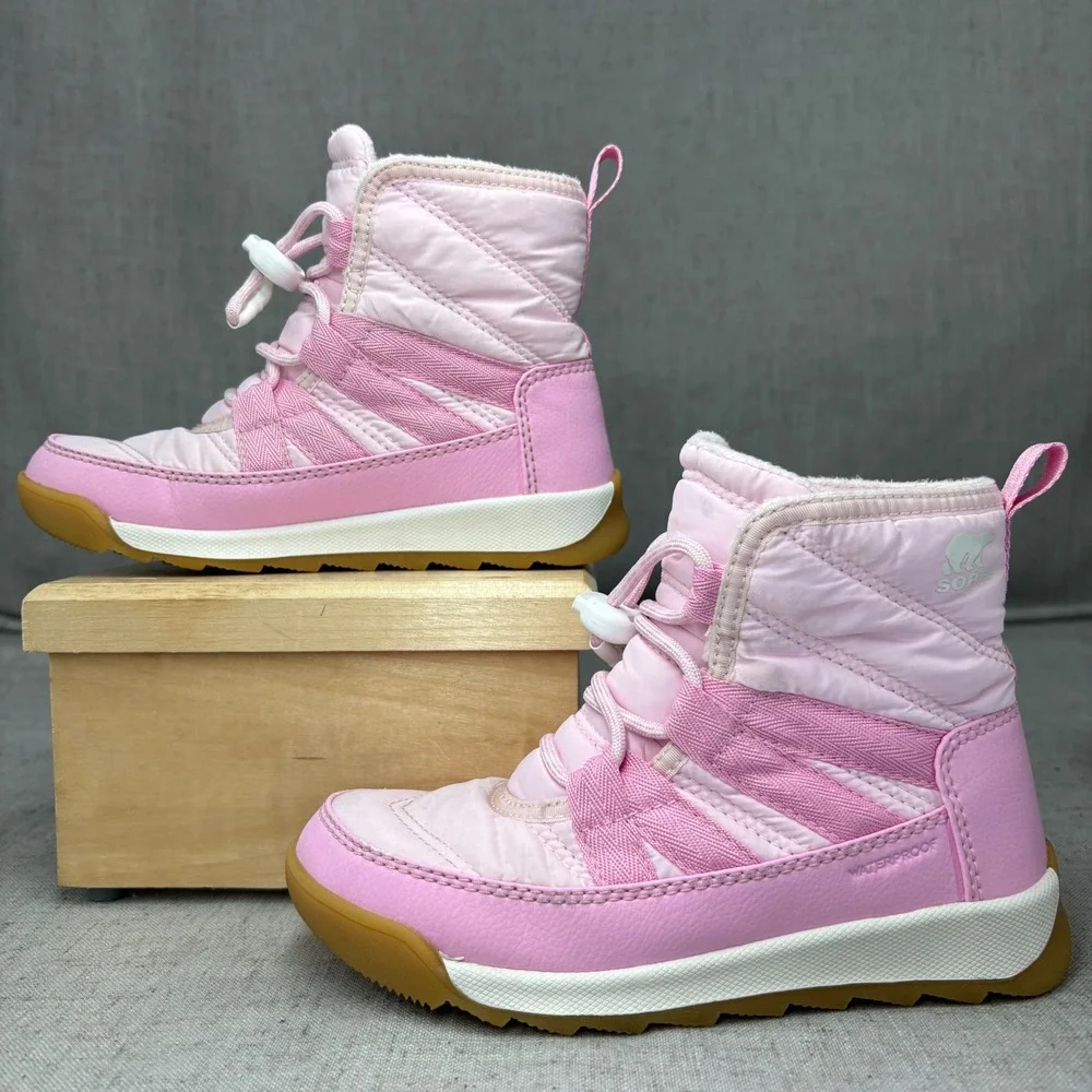 Sorel Whitney II Boots Pink Waterproof Snow Boots Ankle Plus Lace Kids Size 12